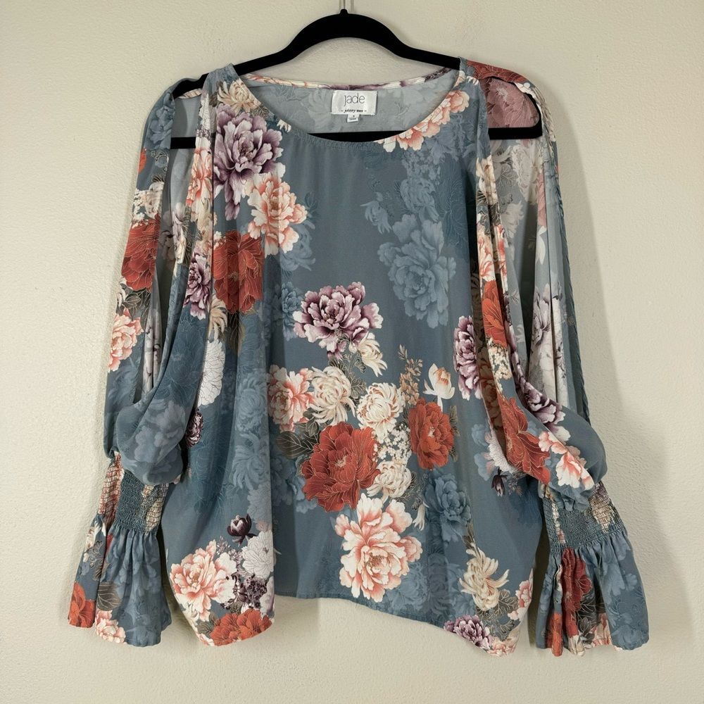 Johnny Was Jade Claudine Silk Cold Shoulder Floral Blouse Boho Size Small